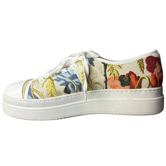 J Slides Women's 9 Noir‎ Floral Embroidered Platform Sneaker White Beige Artsy - Picture 6 of 10
